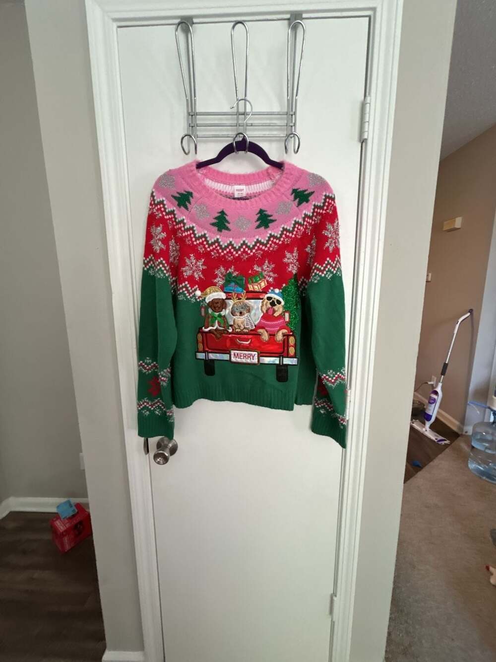 Holiday Time Merry Christmas Dog Truck Embellished Ugly Sweater XXL (20)